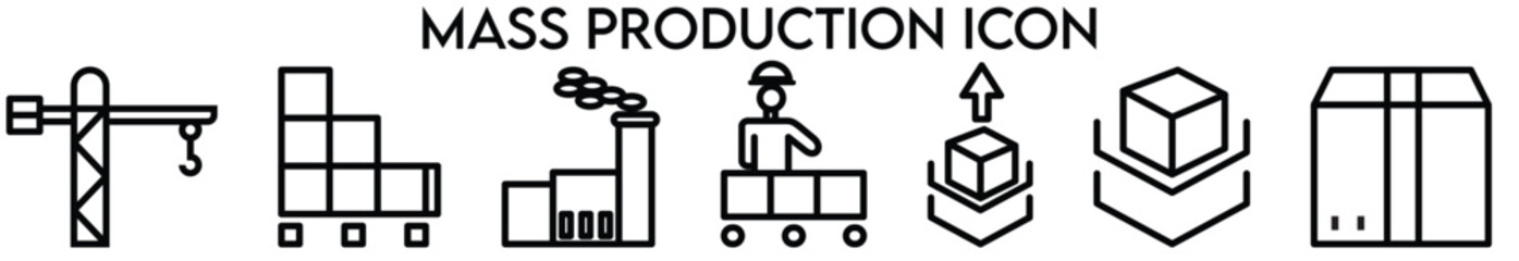 Mass Production icons in line style. Robot, productive, workflow, industrial, automation, collection. Vector illustration.