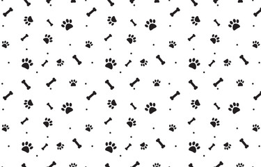 Obraz premium Seamless pattern with paw and bone isolated on white background.Dogs repeat pattern.Cute vector graphic background wallpaper.