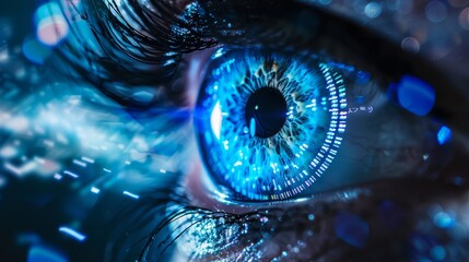 Blur is a concept that represents the future of technology in the field of cyber security with a background of blue eye and an abstract representation of high speed digital internet It show