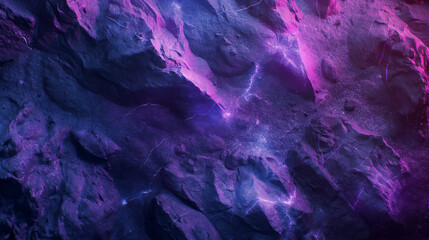 purple and blue abstract painting of a rock face with a lightning bolt