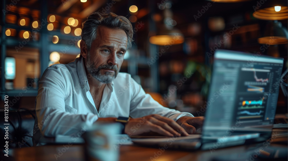 Aufkleber the company chief operating officer is at work, managing processes with a laptop. generative ai.