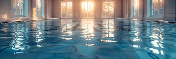 An Image of an Empty Indoor Swimming Pool,
Swimming pool in luxury hotel