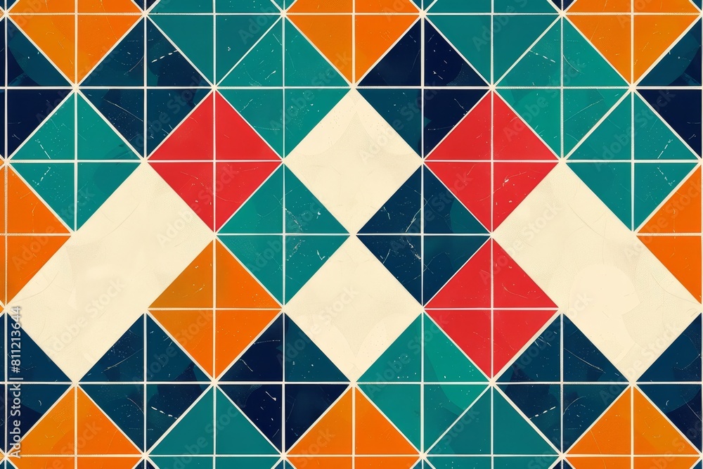 Poster a colorful tile pattern showcasing various shapes and colors in a visually striking design, a geomet