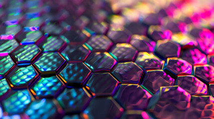 metal skin with tiny uniform hexagonal spark skin pattern that is vibrant dark iridescent colors
