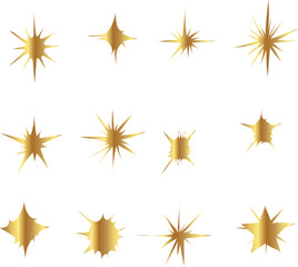 set of stars illustration. gold sparkling star collection