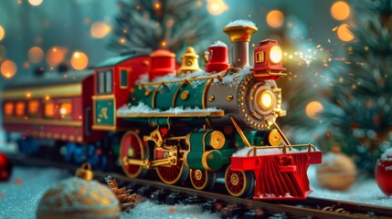 Festive Fairy Locomotive in Holiday Postcard Style A Merry Christmas and Happy New Year Concept