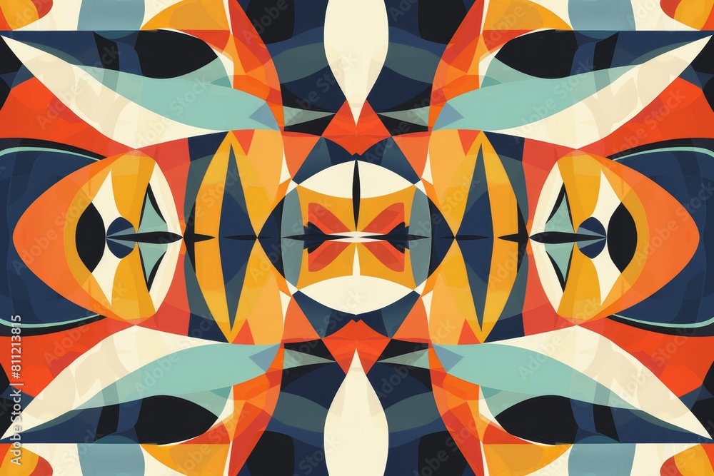 Poster a vibrant abstract composition featuring a multitude of different shapes in various colors and sizes