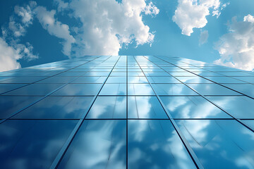 Architecture Details Modern Building, Futuristic,
Tall building reflecting azure sky clouds in windows towering in cityscape
