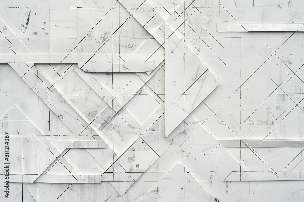 Poster white marble wall displaying a complex pattern of intersecting lines and shapes, a geometric pattern