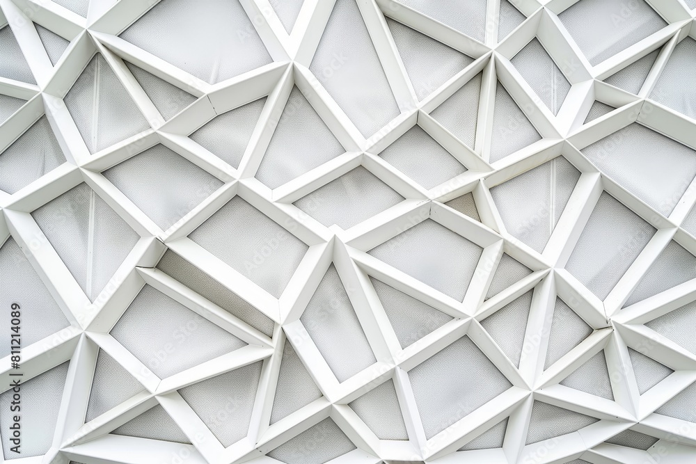Poster a close-up view of a white wall displaying a geometric pattern of intersecting shapes and lines, a g