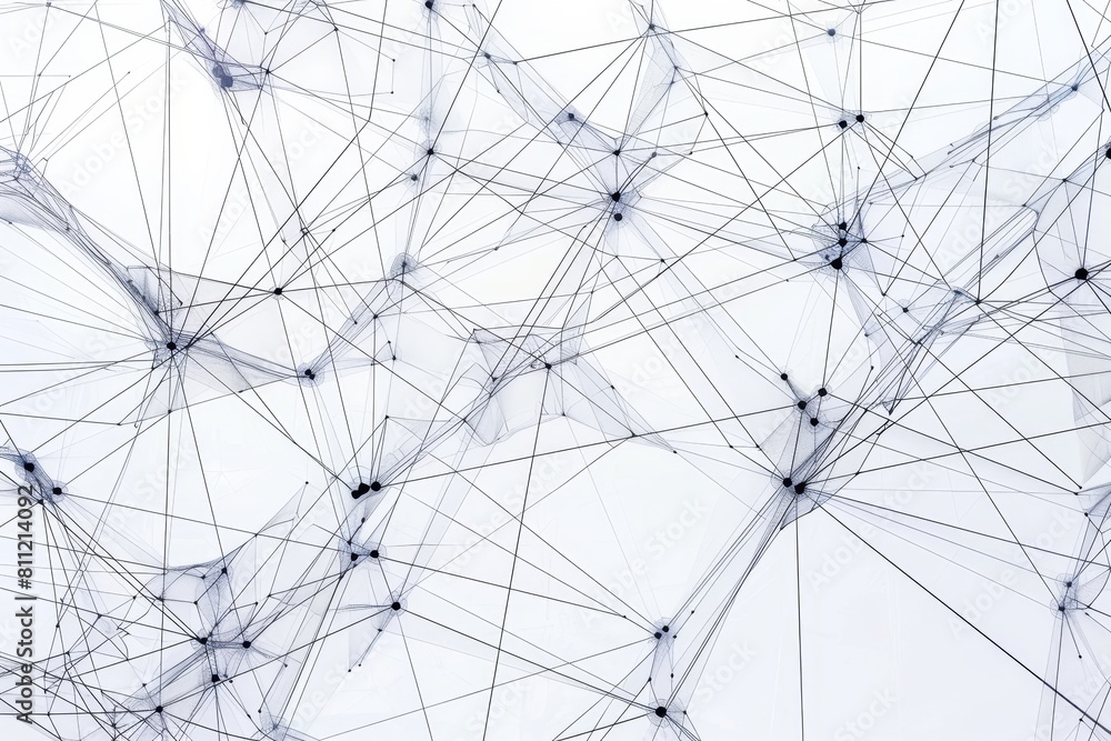 Poster white background with intersecting geometric shapes, lines, and dots forming a pattern, a geometric 