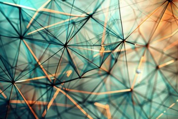 Fototapeta premium Detailed view of a vibrant blue and orange geometric pattern with interconnected lines and shapes, A geometric pattern of interconnected lines and shapes