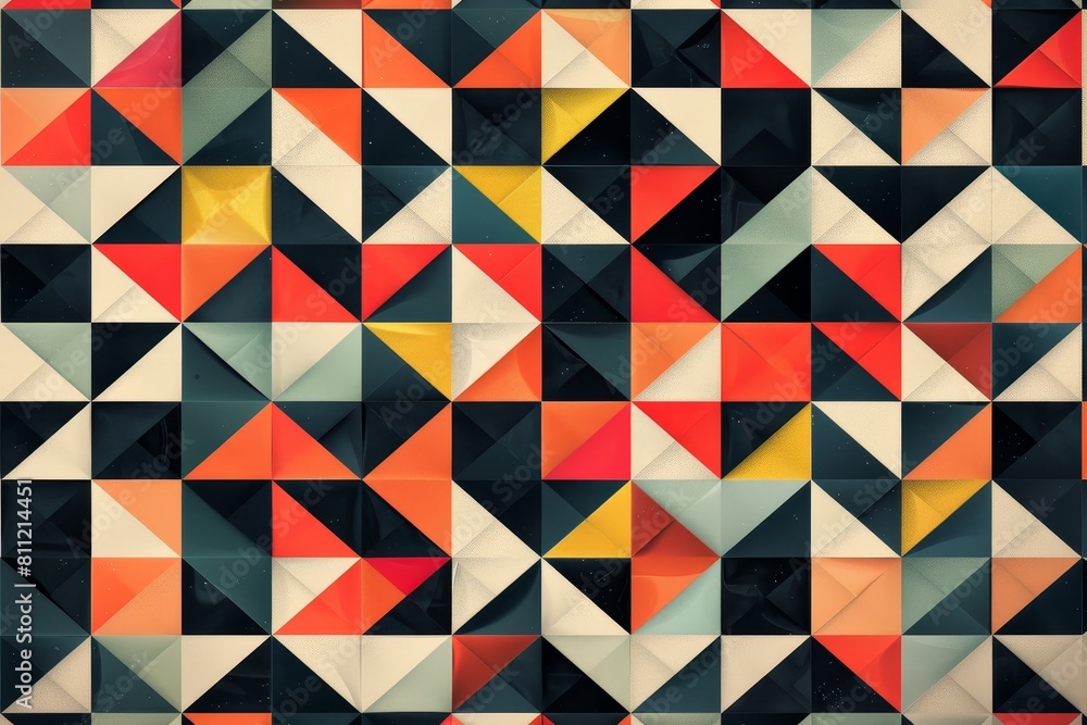 Poster a visually striking pattern featuring a multitude of bright and contrasting colors in a geometric de