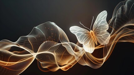 A butterfly is flying through a wave of light