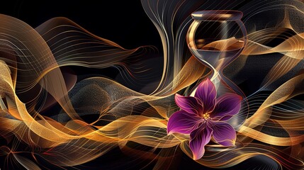 A purple flower is in front of a gold and orange background