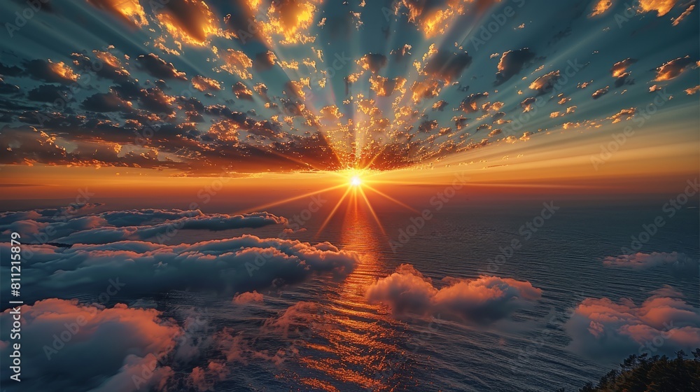 Poster sunset with transparent cloud. generative ai.
