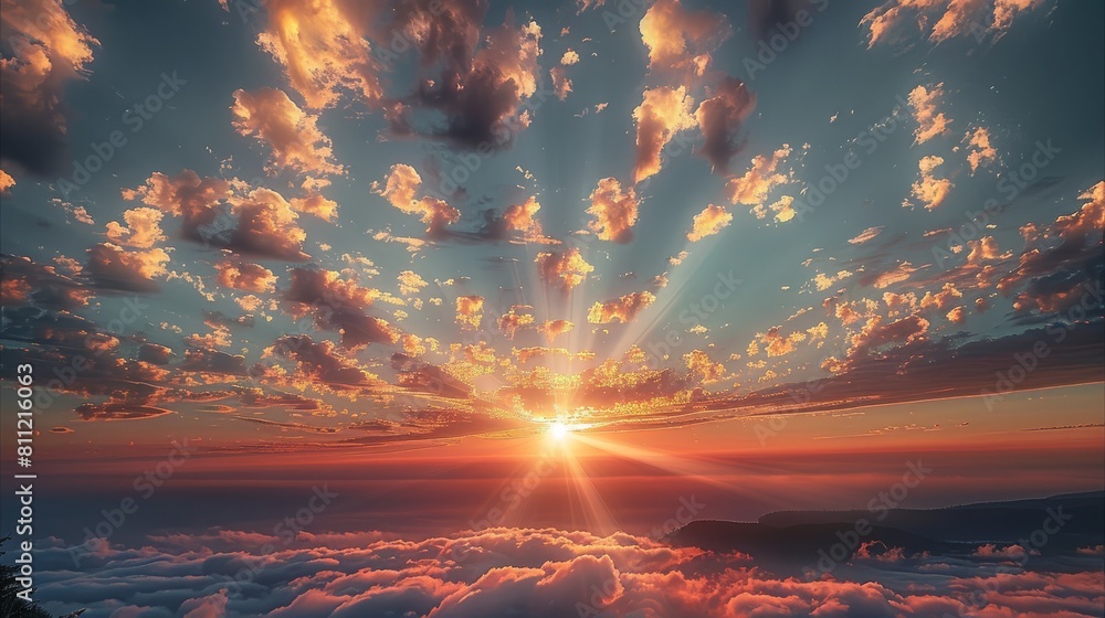 Poster sunset with transparent cloud. generative ai.
