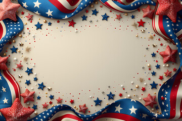 American Flag colors and fireworks mockup background with copy space . 4 July independence day concept celebration