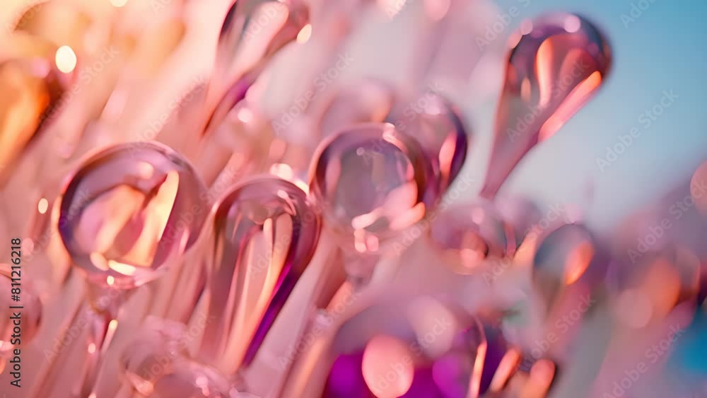 Aufkleber pink holographic bubbles floating on the soft colorful abstract background in beautiful vivid tones