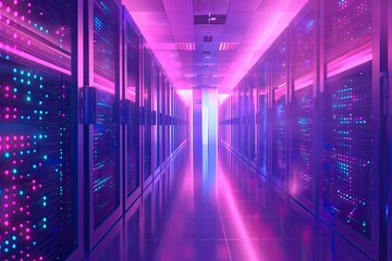 Fototapeta premium servers in a data center with pink or purple light