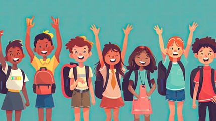 children celebrating back to school event isolated illustration