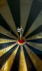 dart arrow in the target center , accuracy and aim concepts