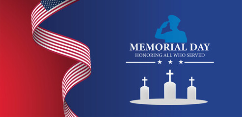 USA memorial day usa flag ribbon vector poster