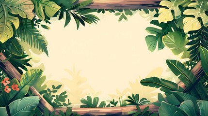 Lush Green Tropical Foliage Frame with Natural Borders
