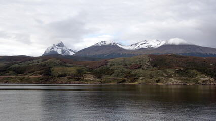 Snow covered peaks of the Martial Mountains outside of Ushuaia, Argentina