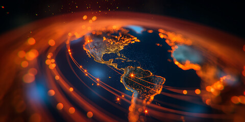 Map of the planet. World map. Global social network. Future. Blue futuristic background with planet Earth. Internet and technology background