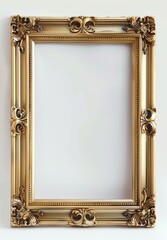 Golden frame for paintings, mirrors or photo isolated on white background.