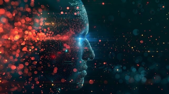 A face with a red and blue background