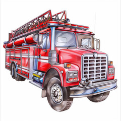 there is a drawing of a fire truck with a ladder