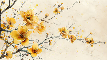 light yellow watercolor flowers on  beige paper