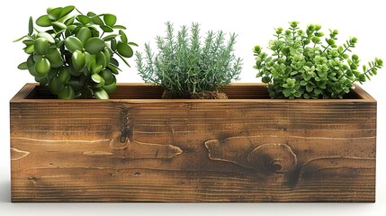 Create a 3D model of a rustic wooden planter box with three compartments