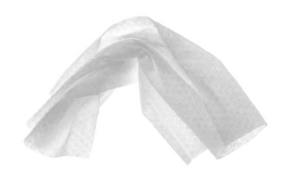 White disposable wet crumpled wipes isolated, clipping	