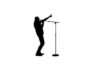 Naklejka premium Rockstar singer singing microphone silhouette. Good use for symbols, logos, mascots, icons, signs, webs, or any design you want.