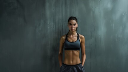 Obraz premium Attractive European woman wears stylish sportswear. Fashion and beauty, active lifestyle and sports.