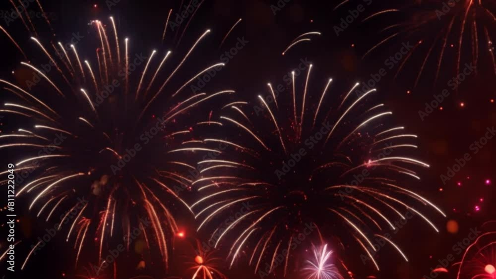 Fototapete A bright orange and yellow fireworks display with lots of sparkles. The fireworks are in the air and are creating a beautiful and lively atmosphere
