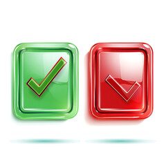 Right wrong and check mark shiny icon accept and reject. right and wrong. green red gradient isolated
