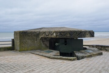 Saint-Aubin-sur-Mer, France - May 2, 2024: Sword Beach D-Day Landing Memorial. Bunker...