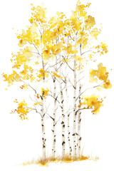 there is a painting of a group of trees with yellow leaves