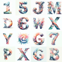 Watercolor pastel Lettering Typeface. AI generated illustration