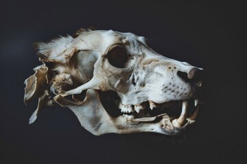 Naklejka premium Wolf Skull in Dark Studio: An Enigma of Nature and Mystery