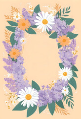 Obraz premium a wreath of flowers with a copy space at center and a green border