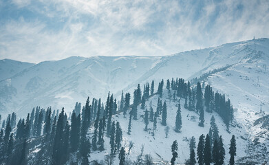 Snow mountain view from Gulmarg Kashmir, Beautiful winter landscape scenery of Kashmir