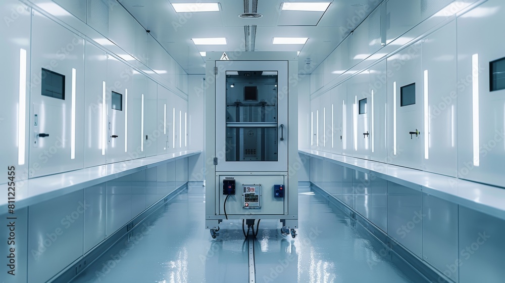 Aufkleber a standing machine in the semiconductor industry in a clean room, view in front of the machine. gene