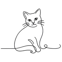 Minimalist cat line art. Illustration on a transparent background.