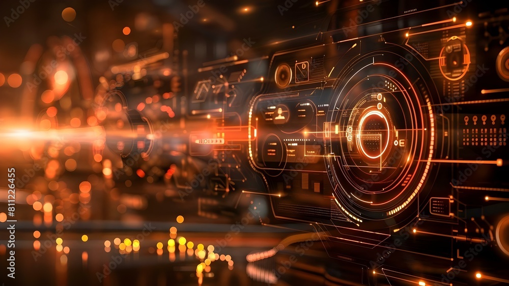 Poster futuristic hud interface with holographic elements for digital data visualization and design. concep