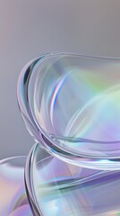 soft focus on transparent iridescent glass layers with light reflections in a modern abstract design